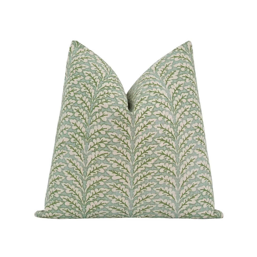 Botanical Fern Pillow Cover in Green, Blue & Natural • Hand Drawn Leaf Print Throw Pillow • C... | Etsy (US)