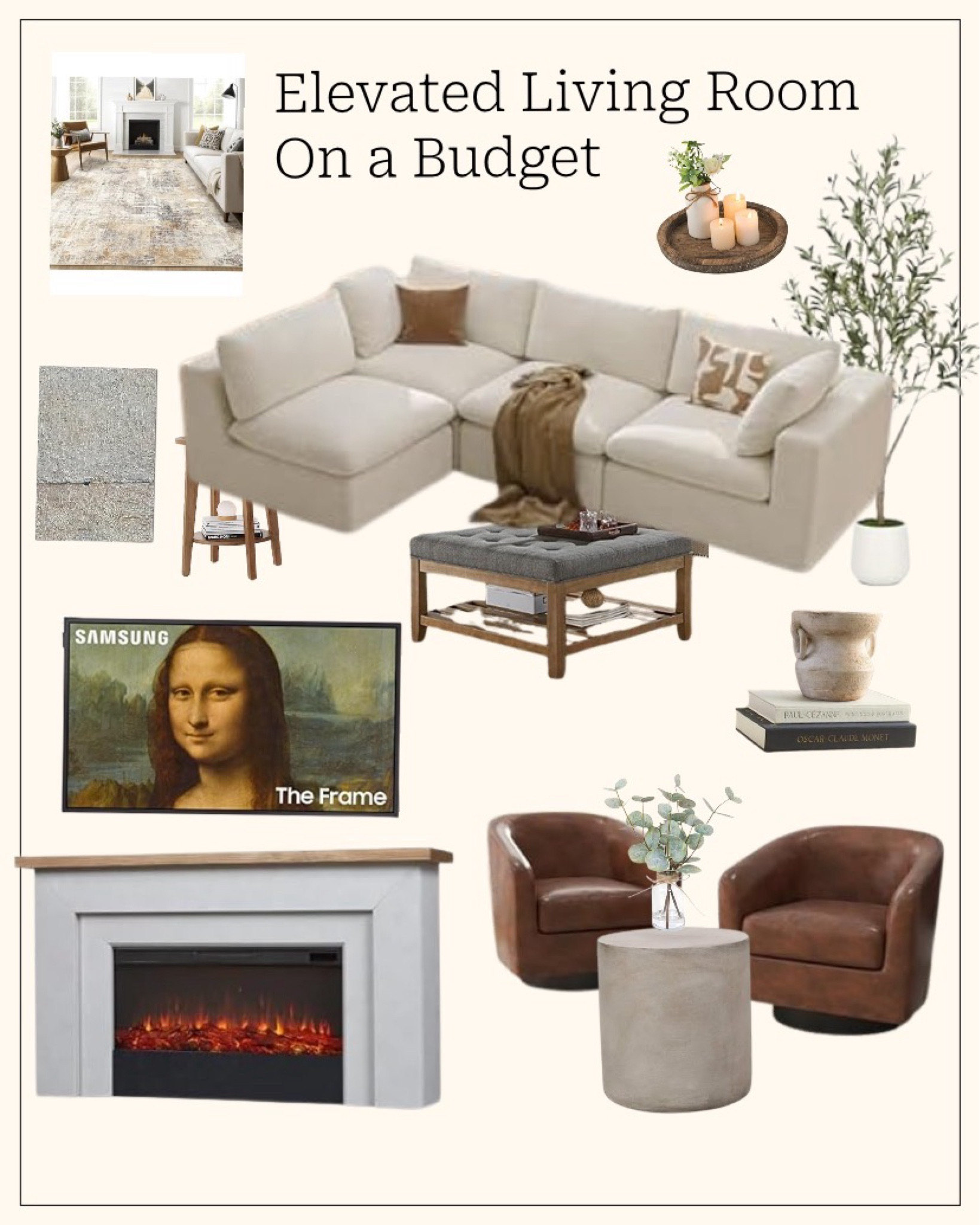 To create a living room that flows with traffic you can use 2 side tables in place of a loveseat or bulky chair. This also allows you to rearrange your furniture to make room for parties or holiday decor. If you have the wall space adding an electric fireplace adds a focal point to your room. I absolutely LOVE my Frame TV and have no regrets on having artwork 24/7. You can display your own art on your TV! I am also a huge fan of comforts and a coffee table that doubles as an ottoman. A rug to tie in all the colors that is washable is a must

#LTKSaleAlert #LTKOver40 #LTKHome