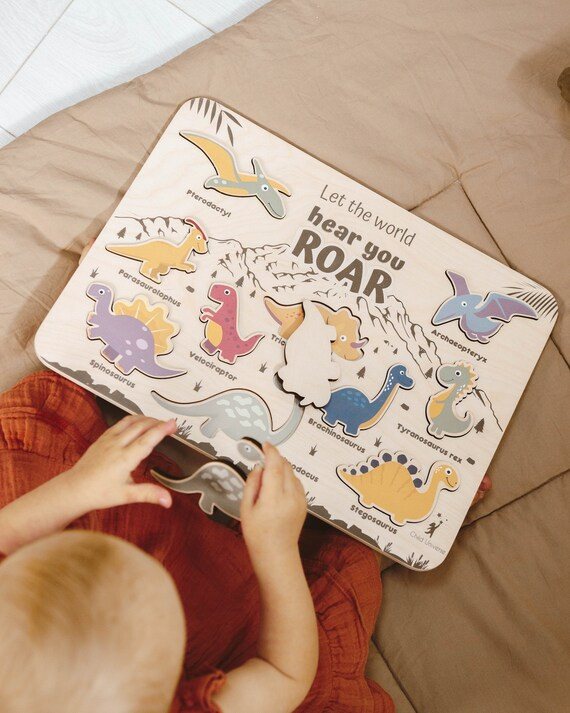 Dinosaur Puzzle Board  Wood Montessori Toys  2nd Birthday | Etsy | Etsy (US)