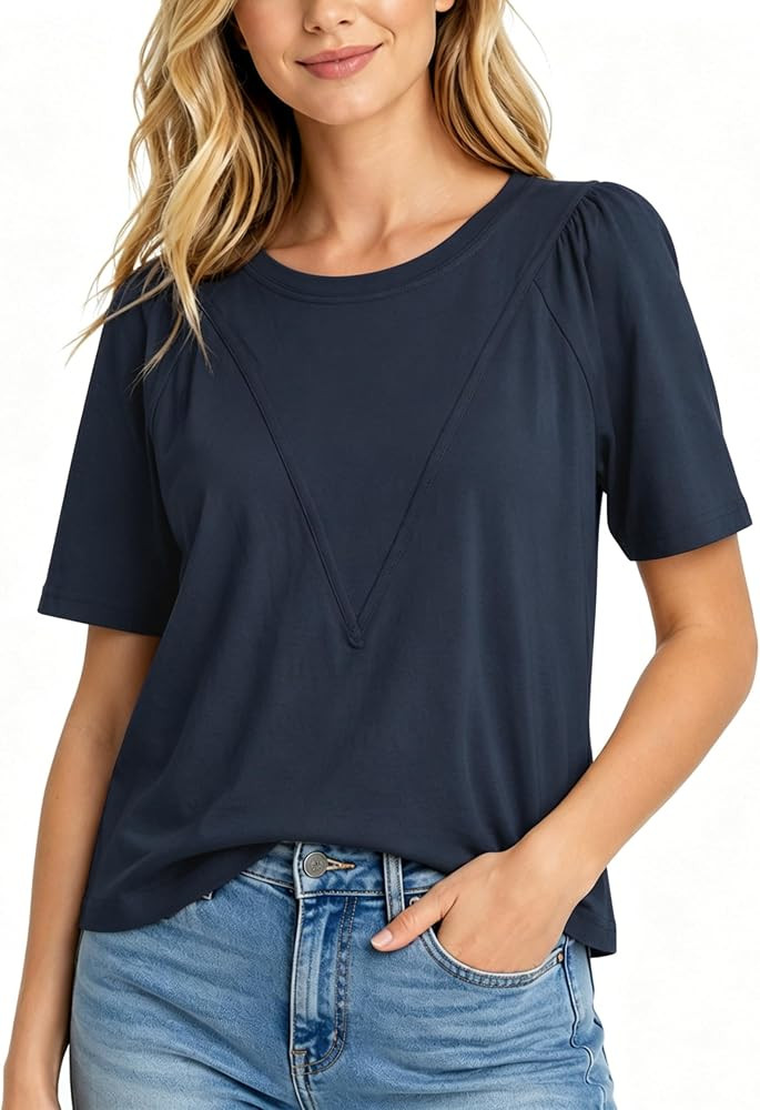 Womens Babydoll T Shirt Crew Neck Short Sleeve Loose Fit Top | Amazon (US)