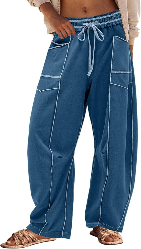 Panadila Womens Barrel Pants Drawstring Wide Leg Sweatpants Baggy Summer Lounge Pants Casual Beac... | Amazon (US)