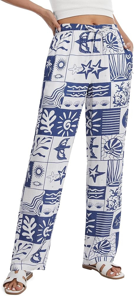 Tapata Women 28/30/32/34 Inseam Printed Linen Pants Wide Leg Casual Palazzo Summer Beach Lounge w... | Amazon (US)