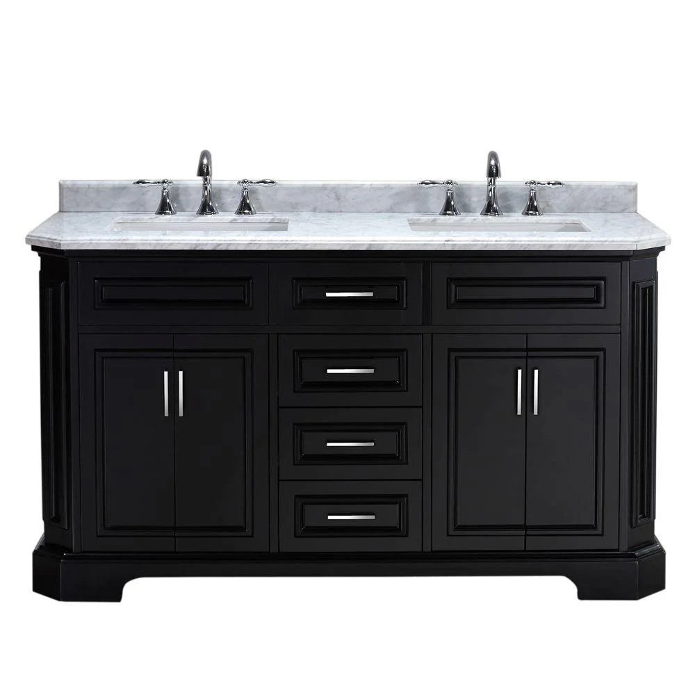 bristol 60 in. vanity in black with marble vanity top in carrara white - Walmart.com | Walmart (US)