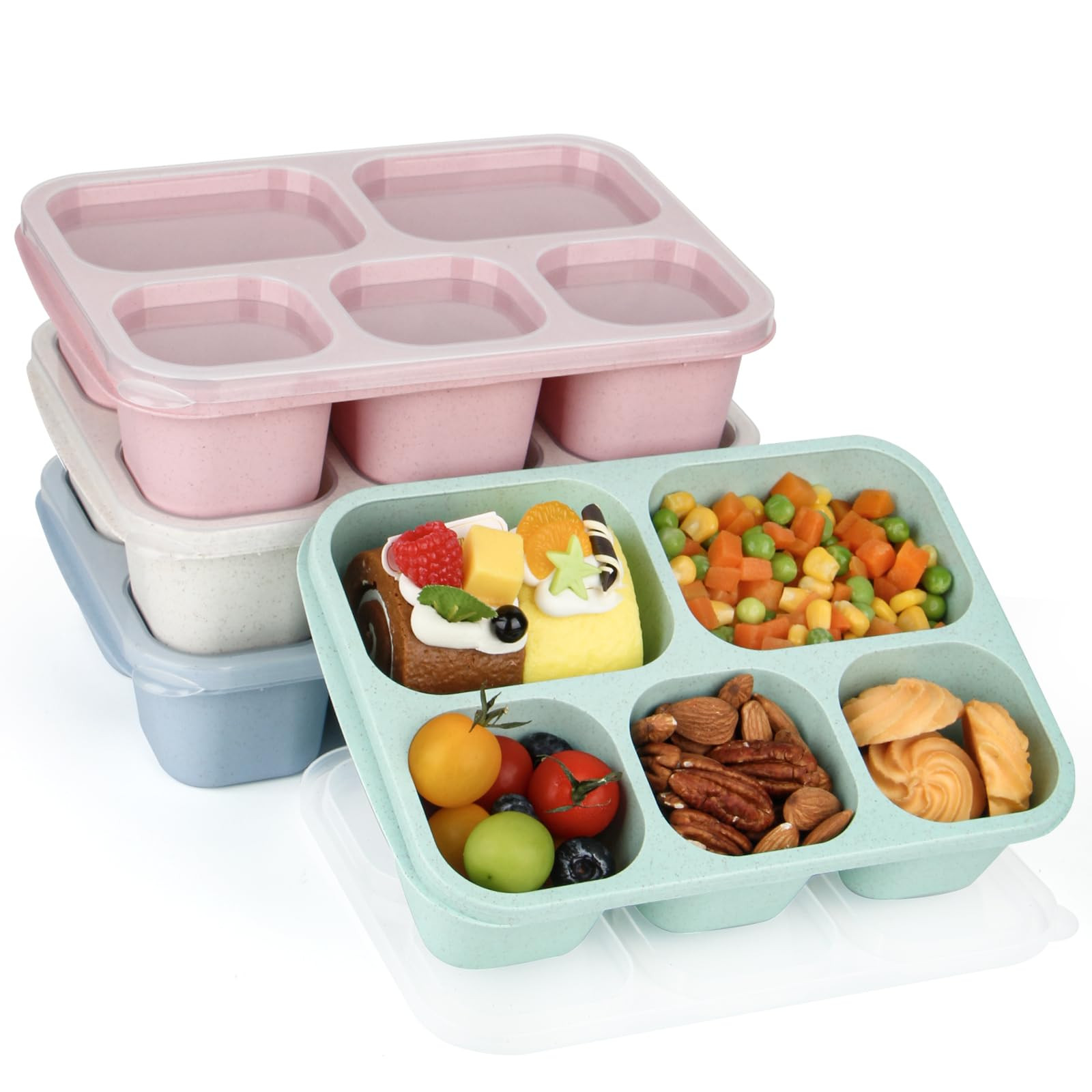 Bento Lunch Boxes - Reusable 5-Compartment Food Lunchables Containers, Snack Boxes For Adults Con... | Amazon (US)