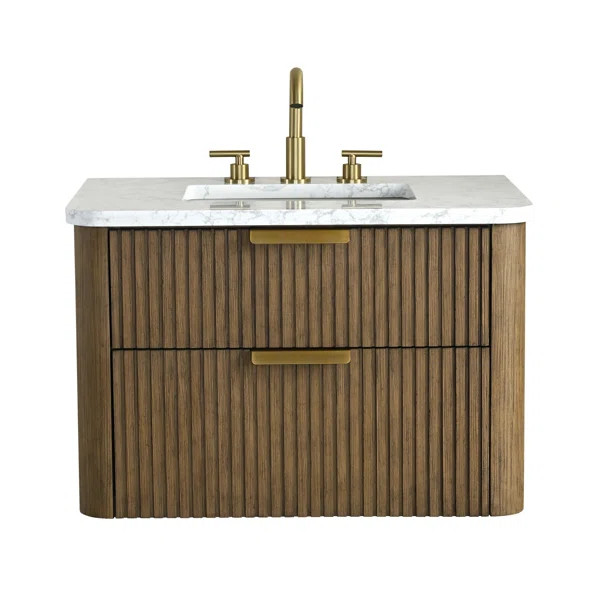 Liljan 30'' Wall-Mounted Single Bathroom Vanity with Engineered Stone Top | Wayfair North America