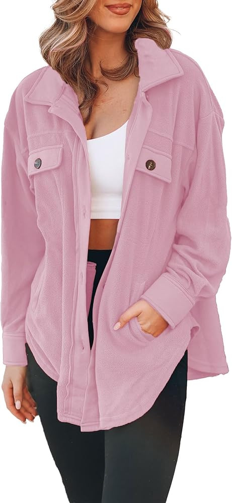 SOMTHRON Women's Fleece Cardigan Long Sleeve Oversized Shacket Sherpa Shirt Jacket Button Down La... | Amazon (US)