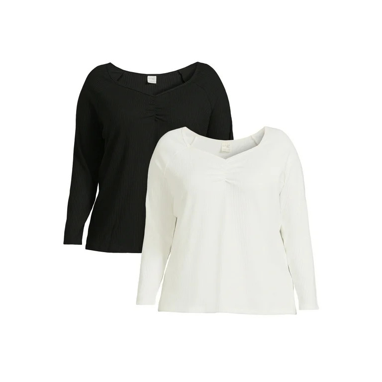 Terra & Sky Plus Size Sweetheart Rib Top, 2-Pack | Walmart (US)