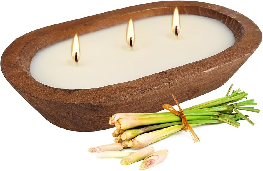 Citronella Candle in Wooden Bowl, 8oz Triple-Wick Smokeless Candle, Clean Burning Natural Citrone... | Amazon (US)
