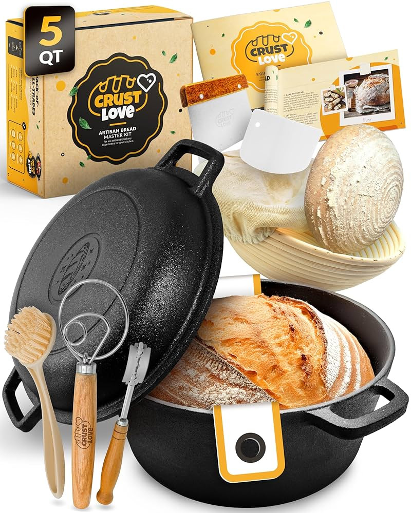 Cast Iron Dutch Oven for Bread Baking - incl. Sourdough Bread-Baking Supplies like Banneton Bread... | Amazon (US)