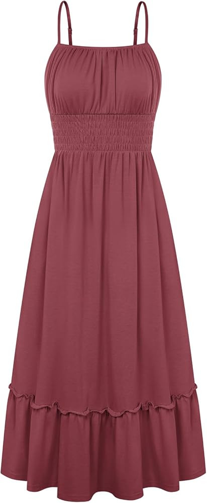 GRACE KARIN 2026 Summer Maxi Dresses for Women, Smocked Spaghetti Strap Long Dress, Flowy Boho Be... | Amazon (US)