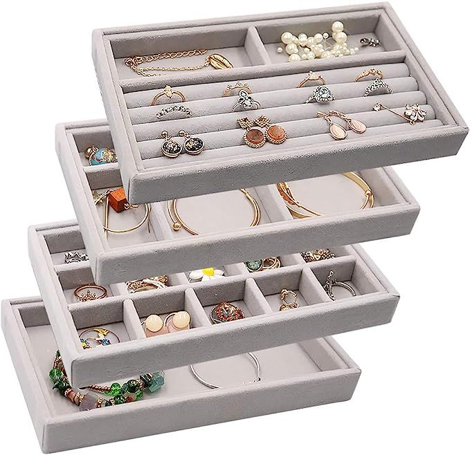 Velvet Jewelry Drawer Inserts Trays, 8.31" Earring Organizer Stackable Jewelry Display Trays, Box... | Amazon (US)