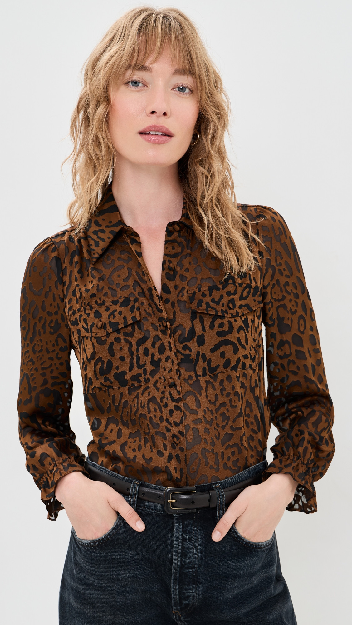 Generation Love Priya Leopard Burn-Out Blouse Caramel/Black M | Shopbop