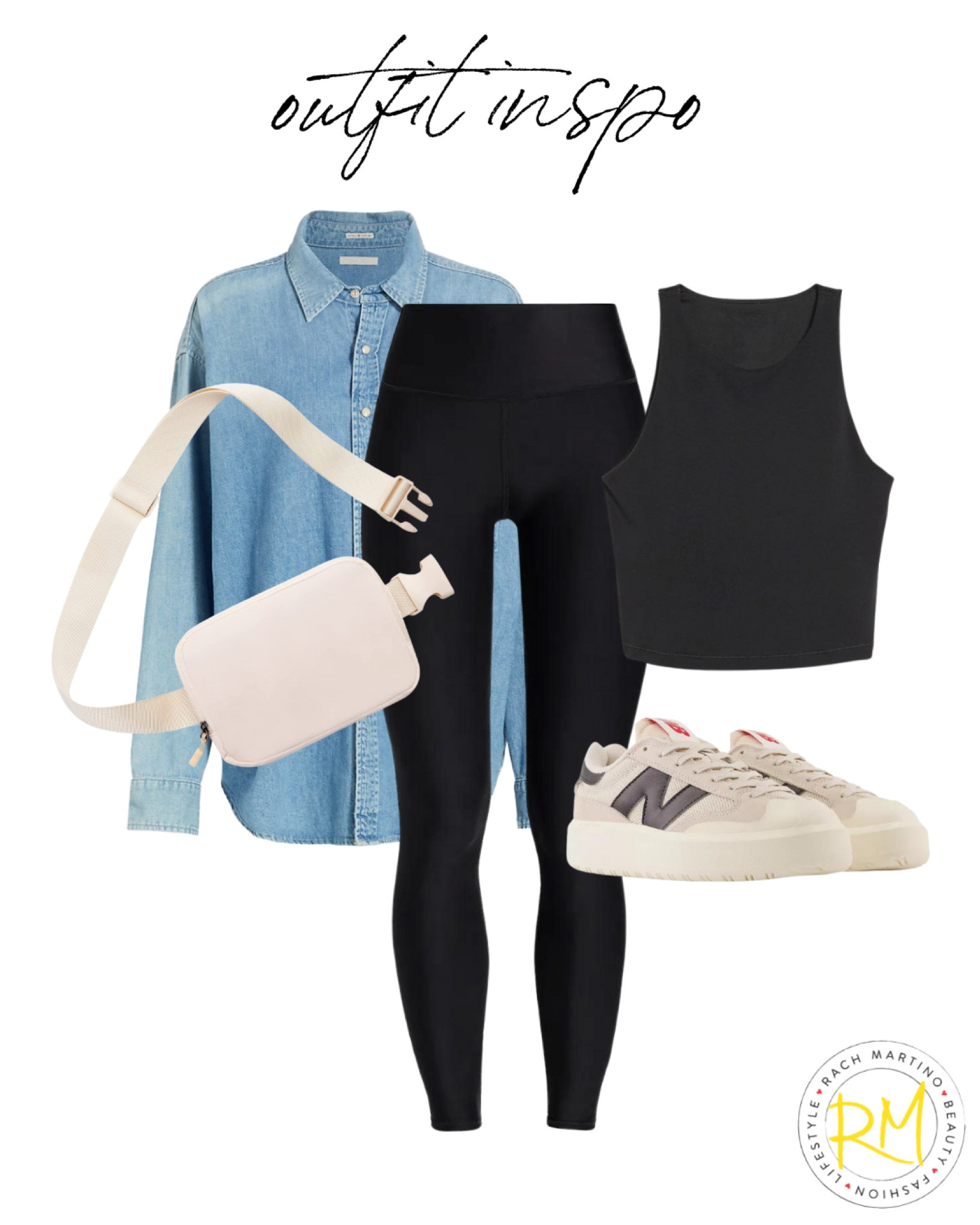 Casual outfit idea workout leggings outfit denim oversized shirt 

#LTKsalealert #LTKstyletip #LTKunder50