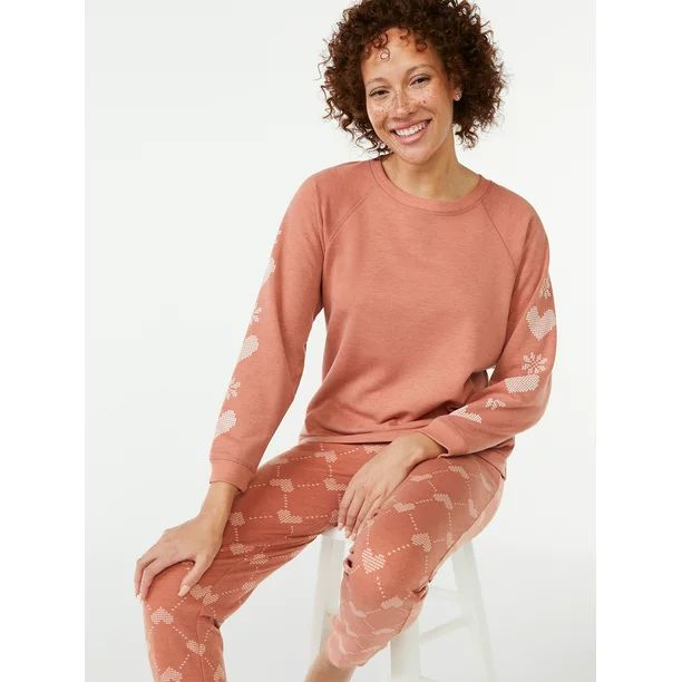 Joyspun Women's French Terrycloth Holiday Pajama Gift Set, 2-Piece, Sizes up to 3X | Walmart (US)