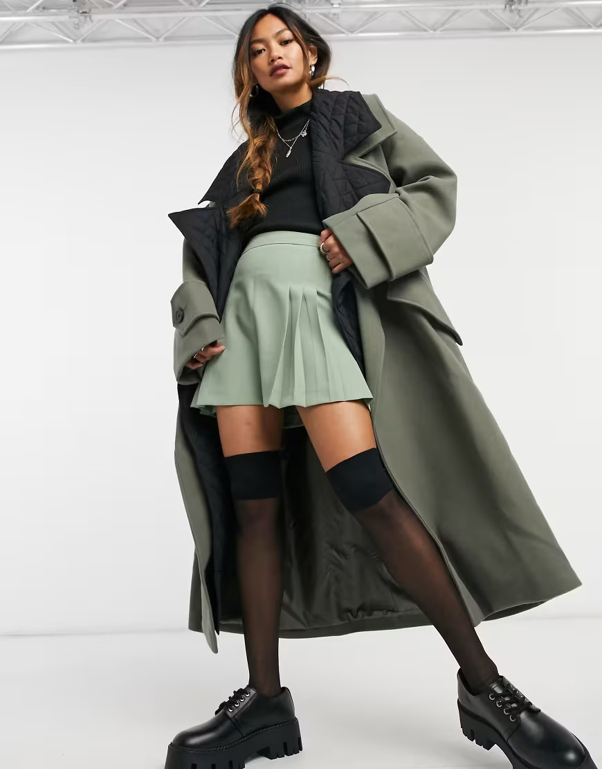 ASOS DESIGN quilted collar hero cuff detail coat in black and khaki | ASOS (Global)