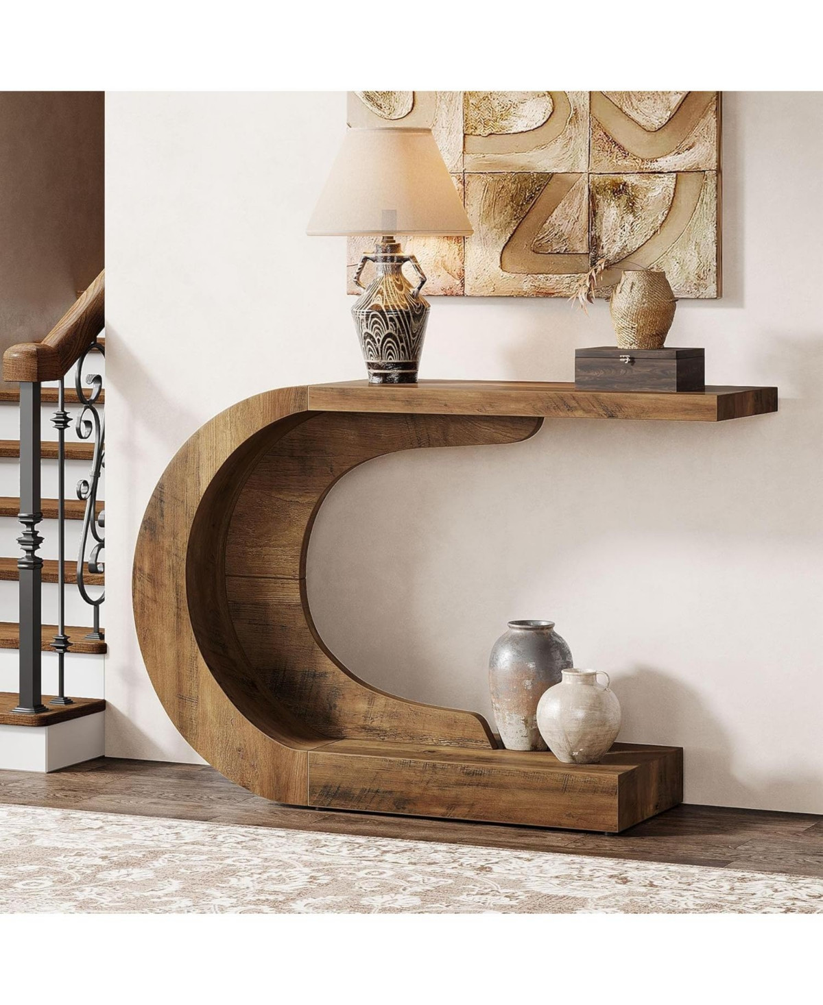 Tribesigns 43.3" C-Shaped Console Table, Mid-Century Modern Wood Entryway Hallway Table, Heavy-Duty Entry Accent Table for Hall, Living Room, Entrance | Macy's