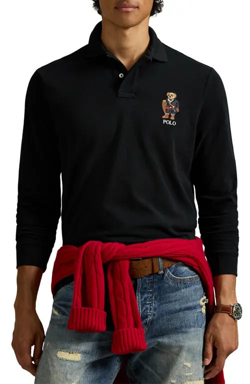 Polo Ralph Lauren Polo Bear Cotton Polo Shirt in Polo Black Holiday Bear at Nordstrom, Size Xx-Large | Nordstrom
