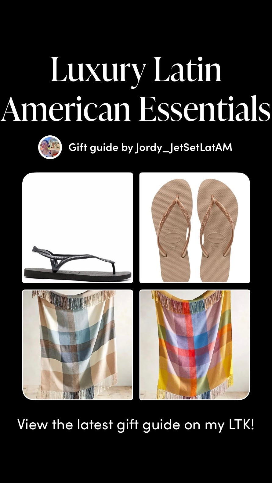 A curated Jet Set LatAM edit featuring elevated essentials from across Latin America — refined sandals, artisanal textiles, and colorful handwoven designs inspired by coastal living and warm-weather escapes. Save this guide for holiday gifting, resort packing, and timeless Latin American style inspiration.