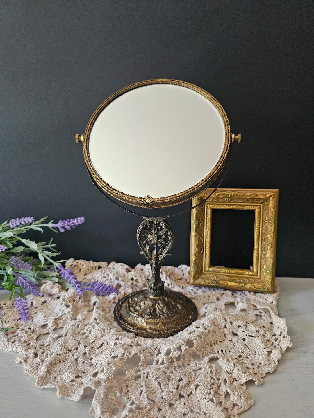 Vintage Ornate Gold Globe Vanity Mirror Makeup Mirror on Stand Hollywood Regency Gold Vanity Mirr... | Etsy (US)