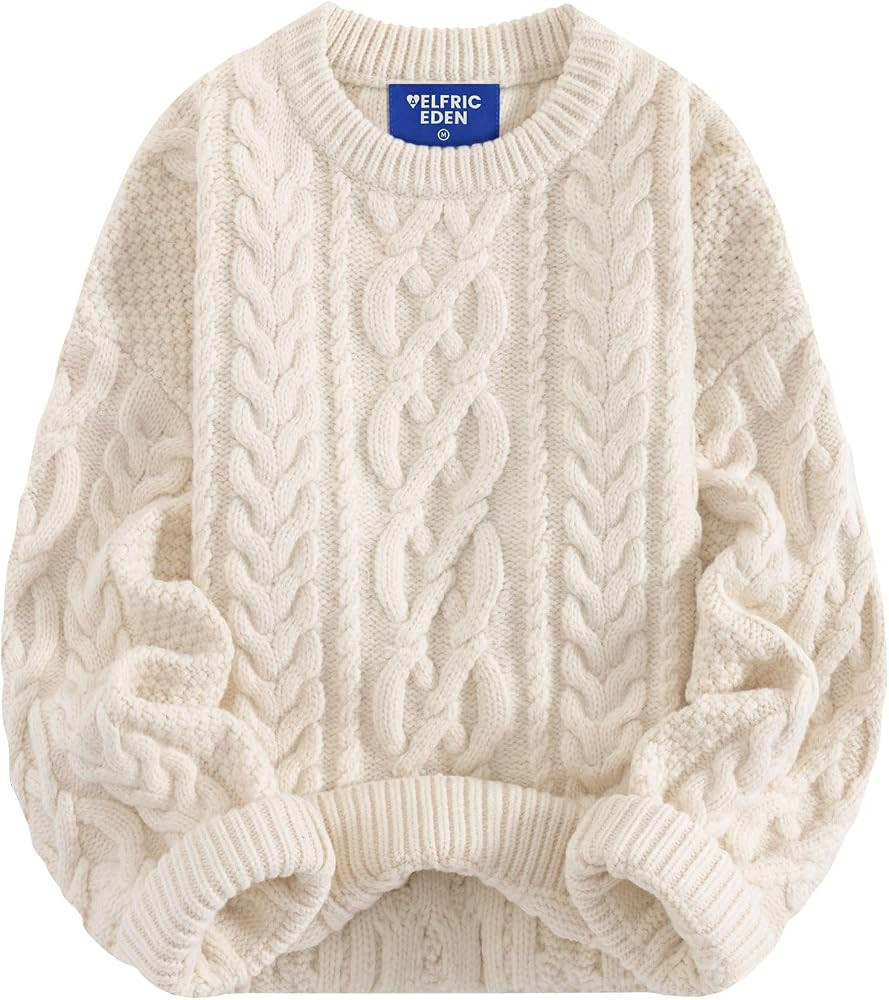 Aelfric Eden Sweaters for Women Oversized Chunky Cable Knit Crew Neck Solid Pullover Sweater Tren... | Amazon (US)