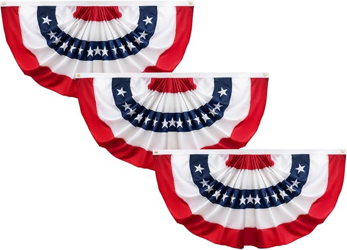 JRED 3 Pack Bunting American Flags 3x6 FT, USA Pleated Fan Flags, Embroidered Patriotic Red White... | Amazon (US)