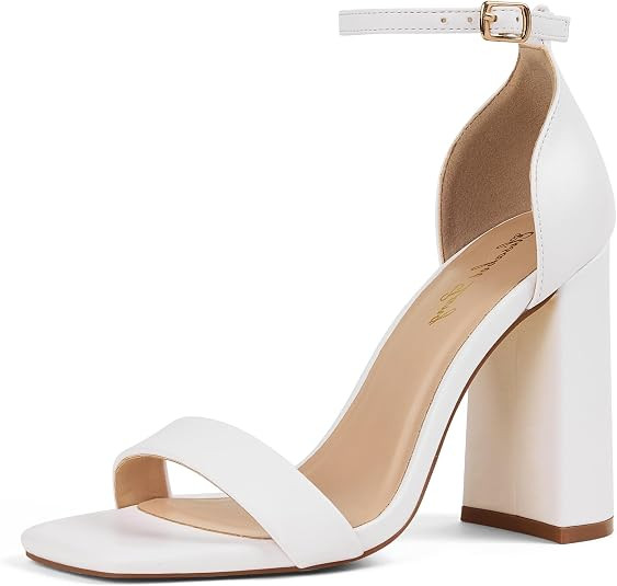 Elisabet Tang Women's Elegant 4.1 Inch Minimalist Square Toe Sandals Classic Open Toe Chunky Heel... | Amazon (US)