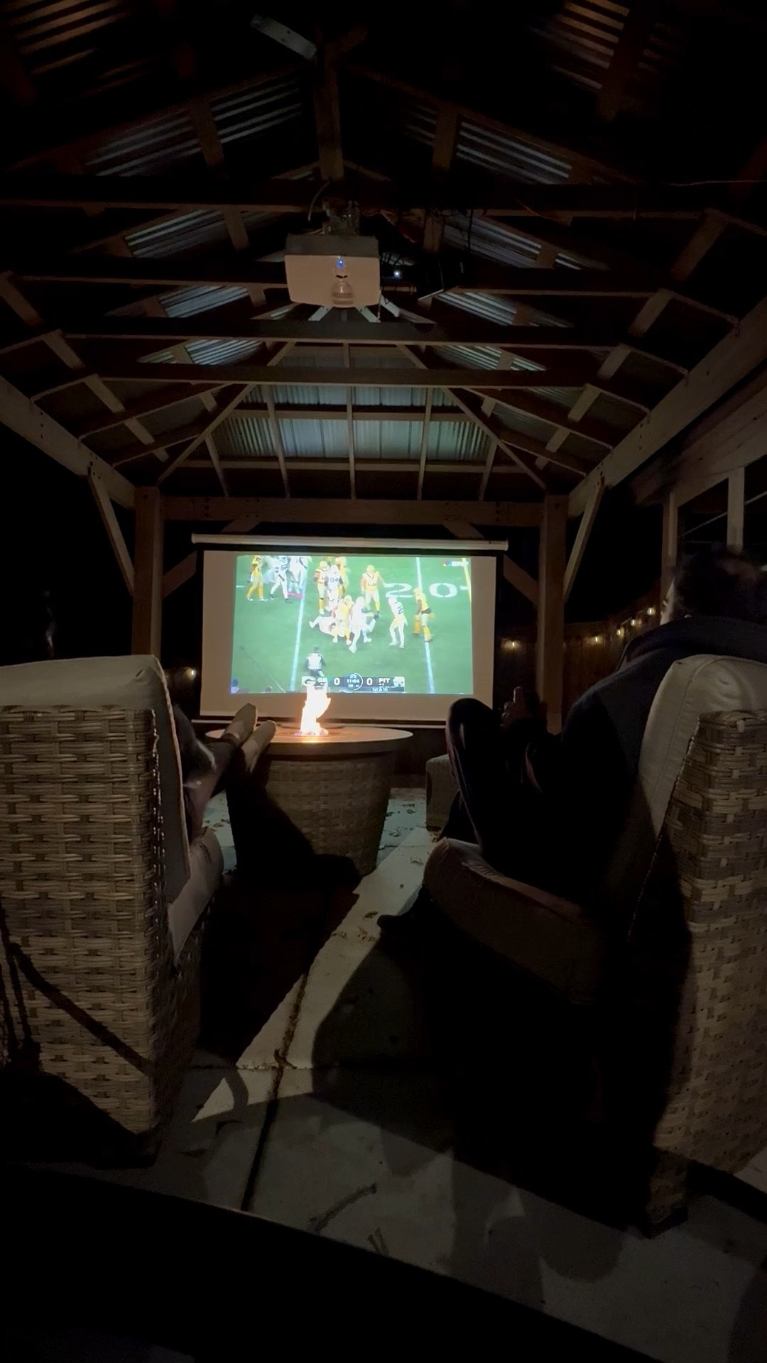 Our patio is covered by a 12x16 gazebo from Yardistry and for a cozy fall we watch football with fire table and heat lamps though Halloween or the first snowfall #outdoorkiving #gazebo #pavilion #projector #outdoormovie #patiodecor 

#LTKOver40 #LTKSeasonal #LTKHome