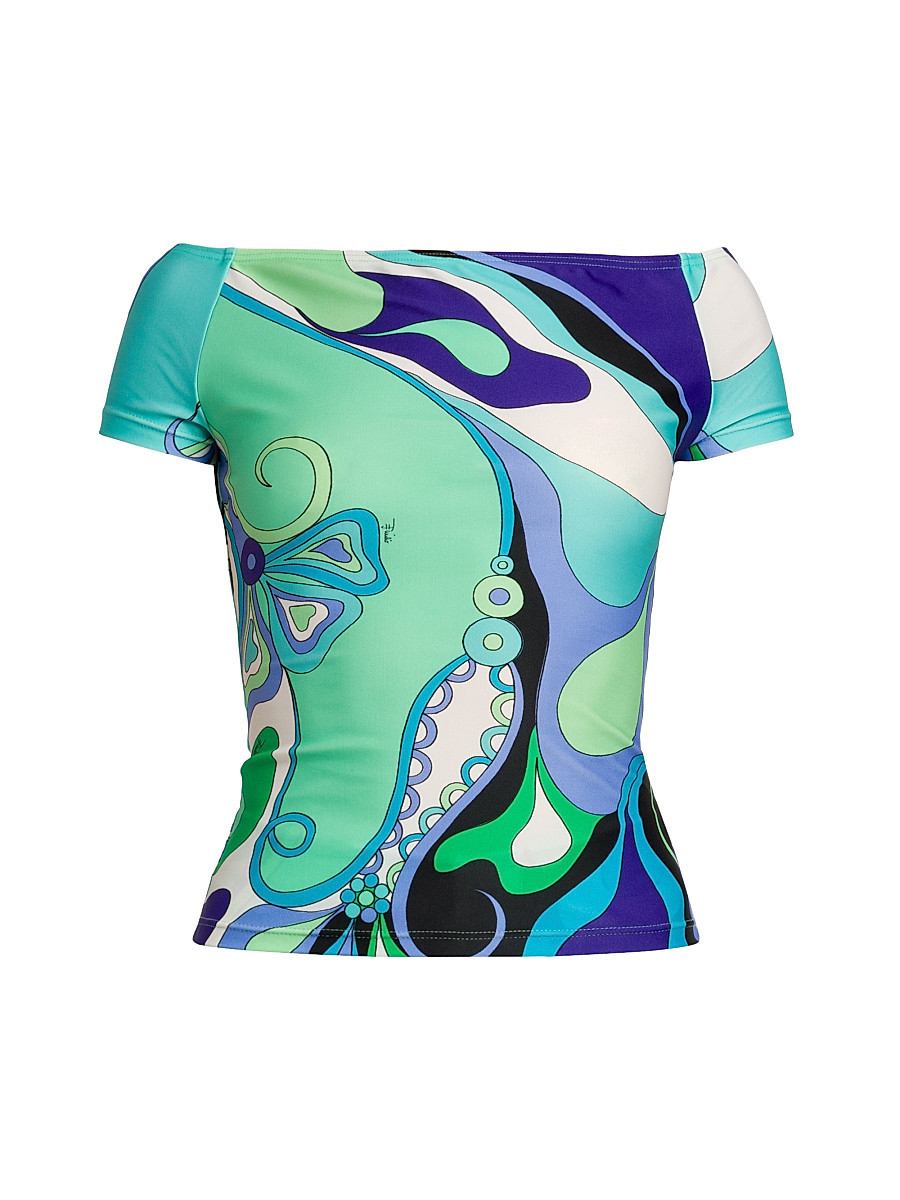 Women's Printed Boatneck Short-SleeveTop - Verde Lilla - Size XS | Saks Fifth Avenue