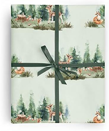 Amazon.com: Woodland Baby Animals Gift Wrap by Wrap and Revel—Baby Shower Wrapping Paper Folded... | Amazon (US)
