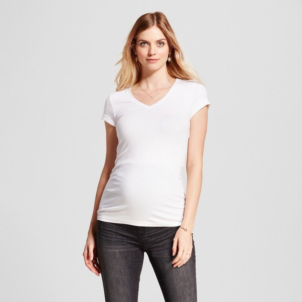 Maternity Short Sleeve V-Neck T-Shirt - Isabel Maternity by Ingrid & Isabel White XS, Women's | Target