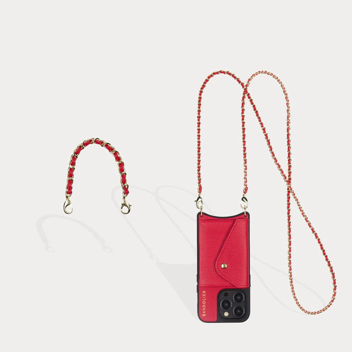Lily Side Slot Leather Crossbody Bandolier Set - Red/Gold | Bandolier