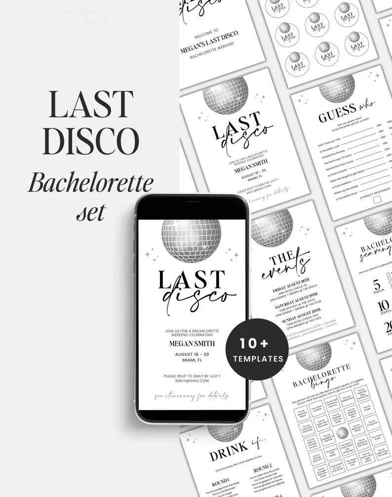 The Last Disco Bachelorette Party Set Disco Bachelorette Invite, Itinerary, Games 10 Editable Tem... | Etsy (US)