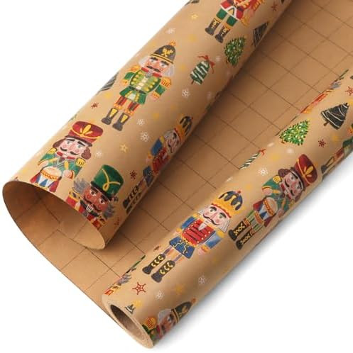 Ribbli Christmas Wrapping Paper Jumbo Roll Vintage Nutcracker Kraft Gift Wrapping Paper Rolls 30 ... | Amazon (US)