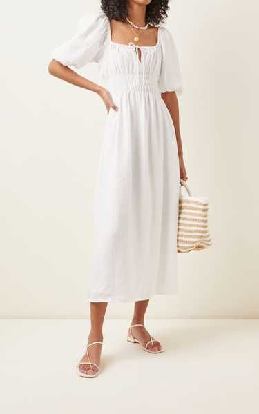Maurelle Puff-Sleeve Linen Midi Dress | Moda Operandi (Global)
