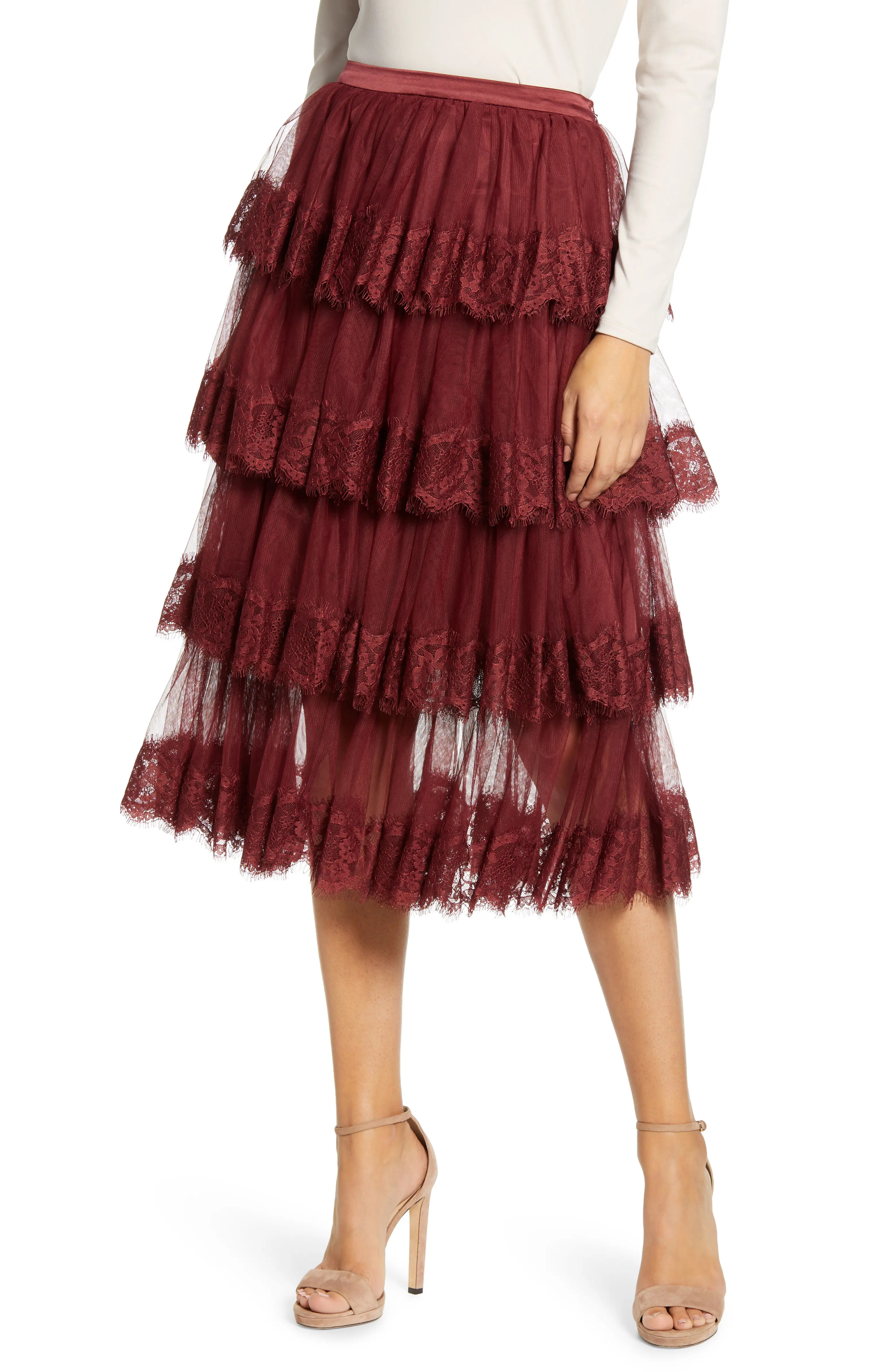 Lace Trim Tiered Mesh Skirt | Nordstrom