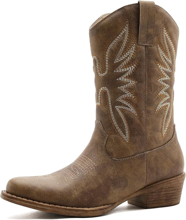 GLOBALWIN Square Toe Black Cowboy Boots For Women Cowgirl Western Boots With Low Heel Size 10M | Amazon (US)