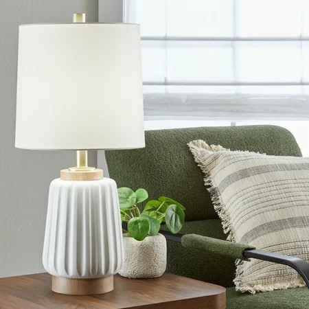 Better Homes & Gardens Ribbed White Ceramic and Wood Table Lamp | Walmart (US)