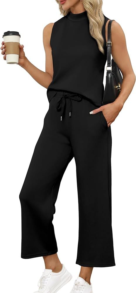 Amazon Active Lounge Sets Mock Neck Tops Wide Leg Crop Pants Va... | Amazon (US)