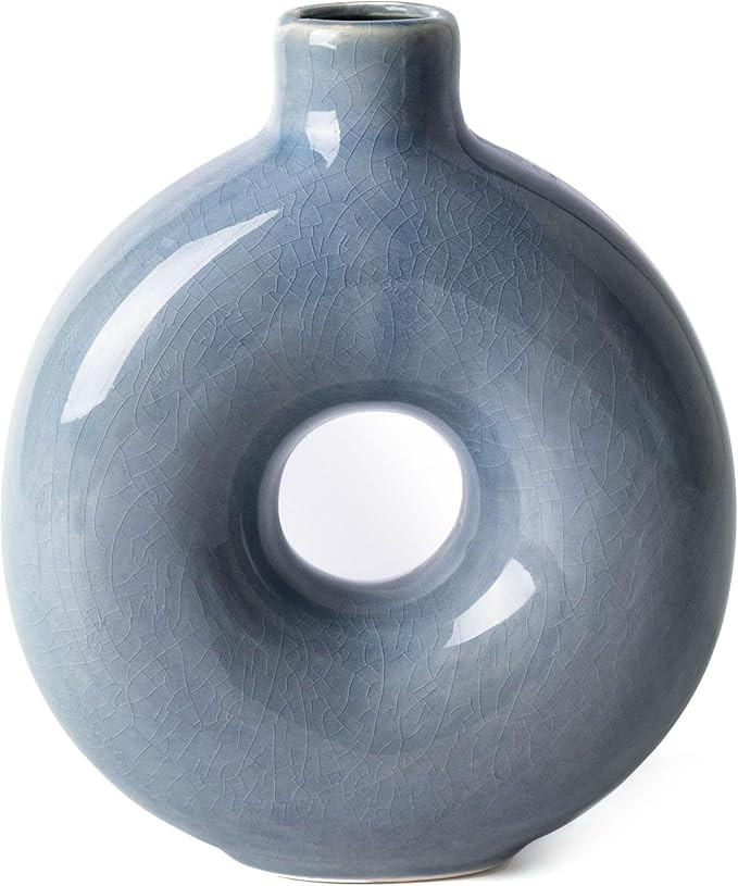 VICTOR & TERESA Ceramic Rustic Vases for Living Room, Small Donut Vases for Flowers, Farmhouse Bl... | Amazon (US)