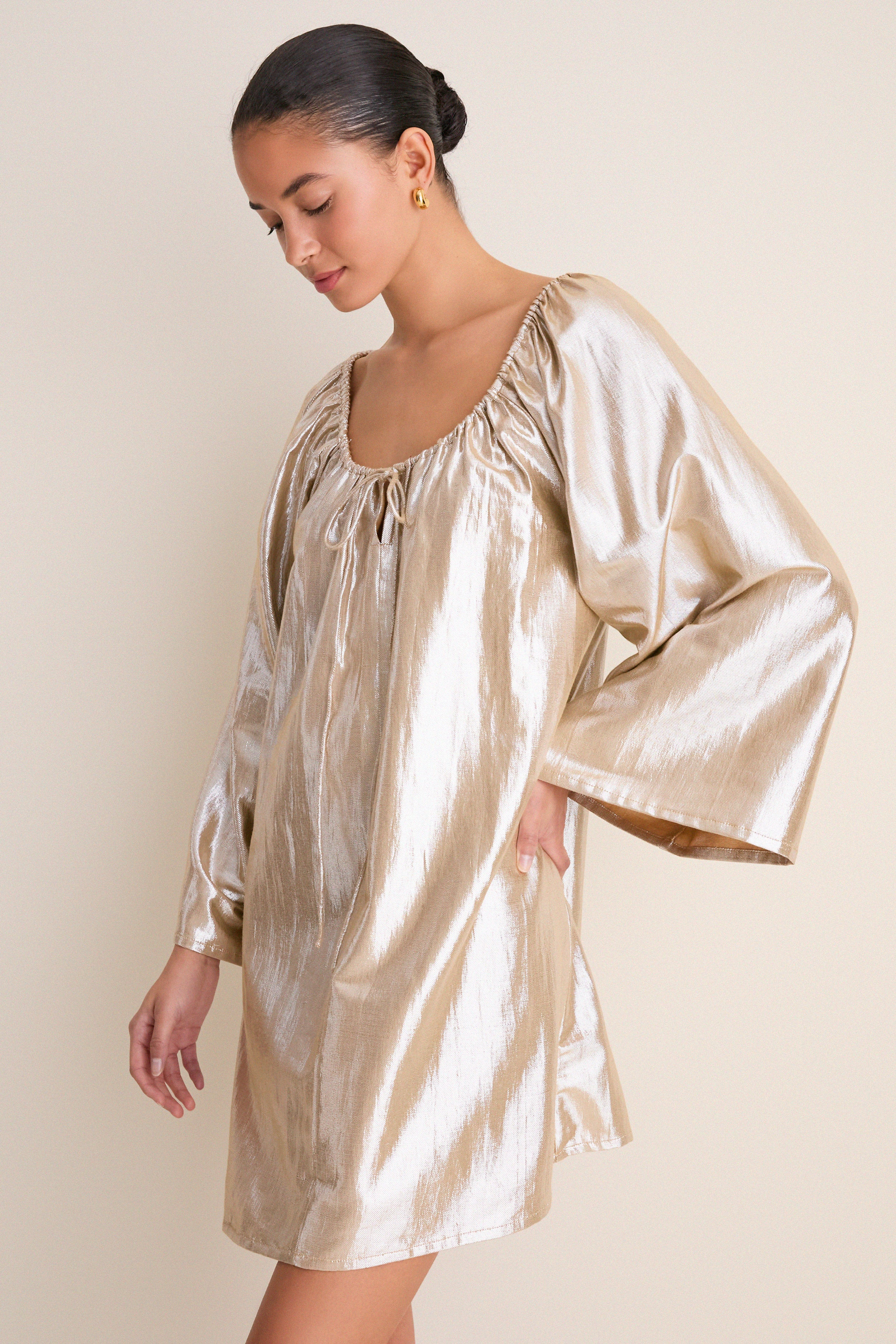 Gold Metallic Claudine Mini Dress | Tuckernuck (US)