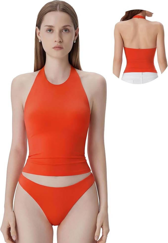 SUUKSESS Women Halter Padded Tank Tops Double Lined Backless Summer Going Out Tops | Amazon (US)