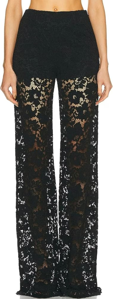 Lace Bell Bottom Pants for Women Sexy See Through Flare Leggings Hollow Out Mesh Sheer Cover Up T... | Amazon (US)