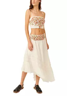 Free People Augusta Floral Appliqué Crop Top & Asymmetric Skirt Set | Belk