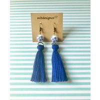 Royal Blue Tassel Earrings  Tassel Earrings  Beaded  Dangle Earrings  Blue Flowers  Fashion Jewelry  Statement Jewelry  Earrings | Etsy (US)