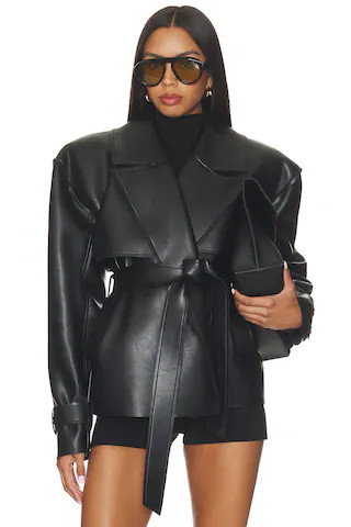 Naked Wardrobe Faux Leather Cropped Trench Coat in Black. - size XS | Revolve Clothing (Global)
