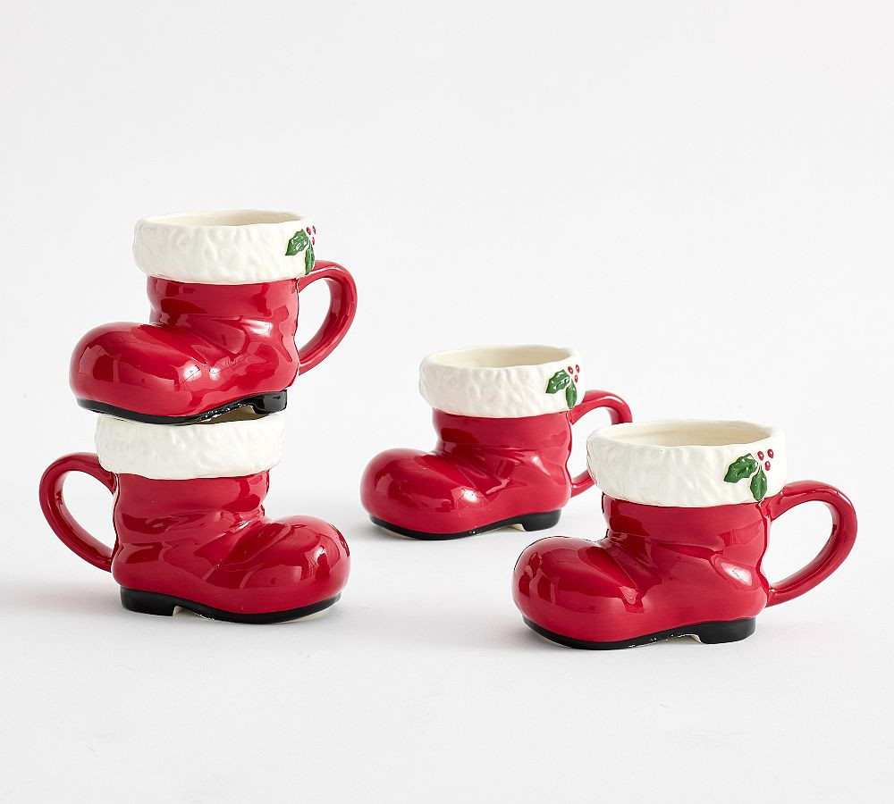 Santa's Boot Mugs, Set of 4 - Red | Pottery Barn (US)