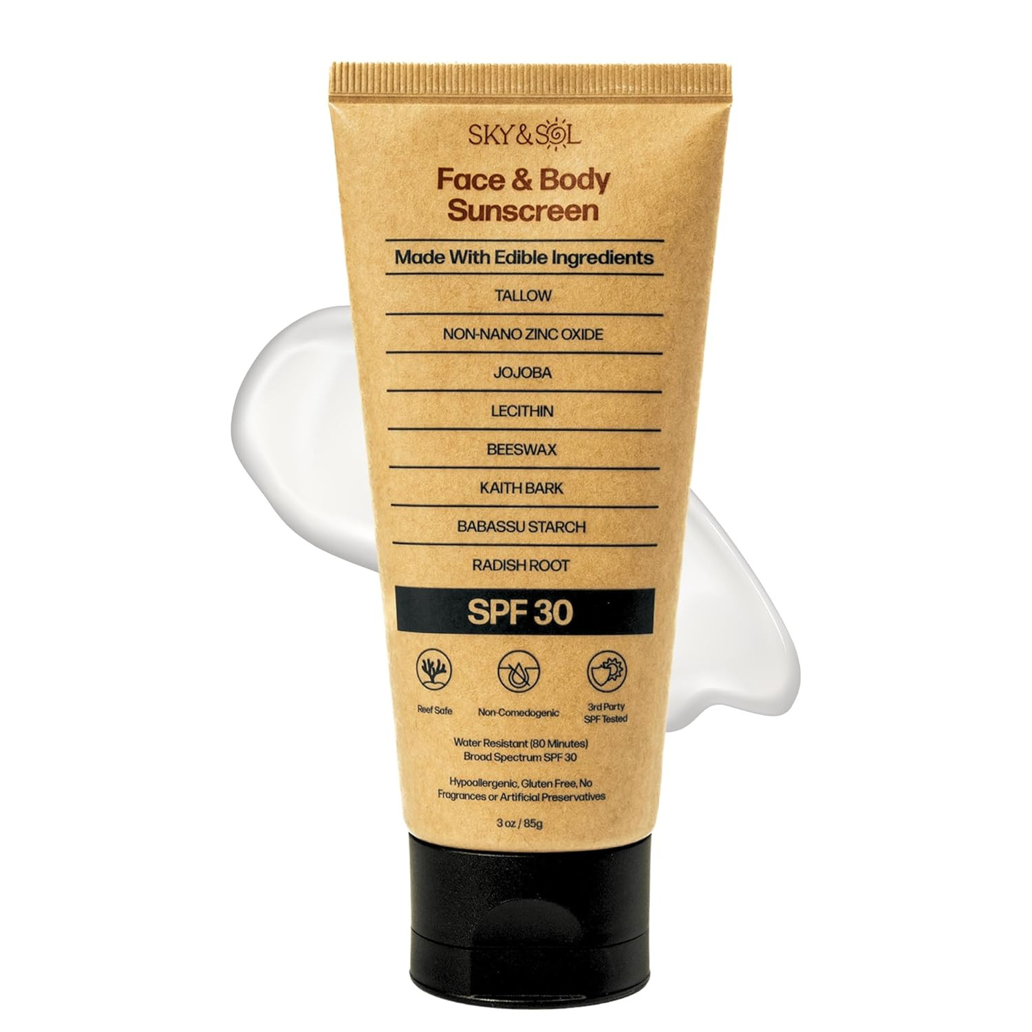Sky and Sol Natural Mineral Sunscreen SPF 30 3 oz: Natural Tallow & Zinc Oxide, Reef Safe, Water ... | Amazon (US)