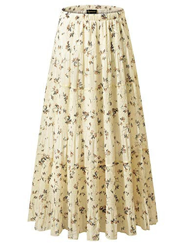 NASHALYLY Women's Chiffon Elastic High Waist Pleated A-Line Flared Maxi Skirts?Flower-203,2XL | Amazon (US)