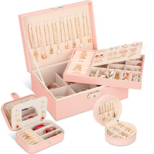 3-Pack jewelry box, jewelry boxes for women & travel jewelry organizer with Mirror & Small Jewelry Box, Double Layer jewelry organizer box Girls Girlfriend Wife Ideal Gift | Amazon (US)