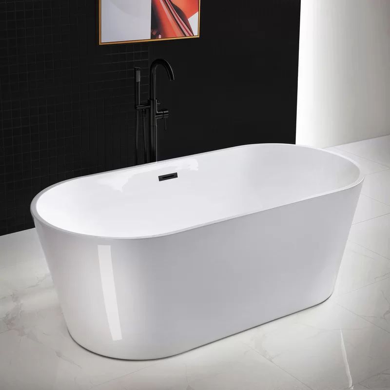 B0013 -MB-Drain &O 67" x 32" Freestanding Soaking Acrylic Bathtub | Wayfair North America